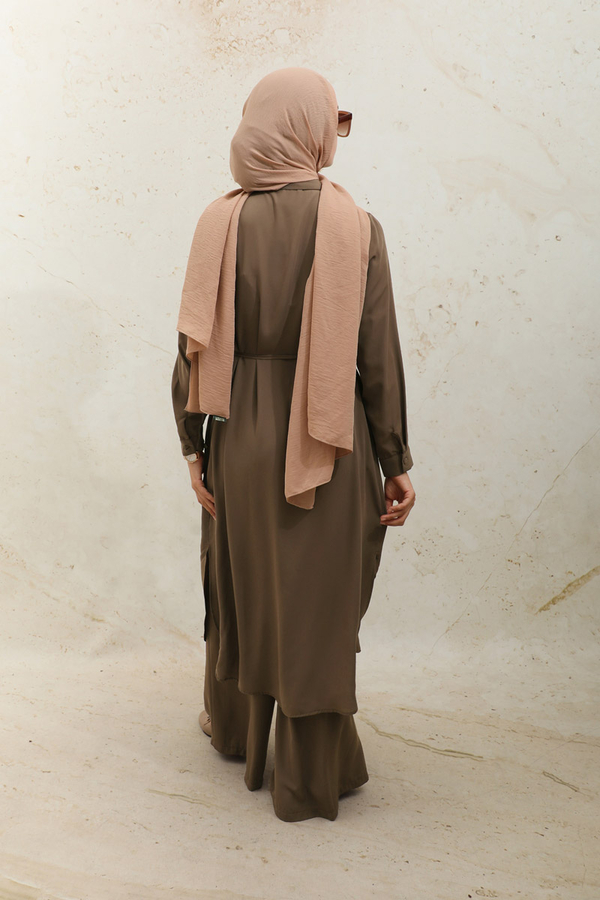 Medine İpeği Tunik Takım Kahverengi - 9