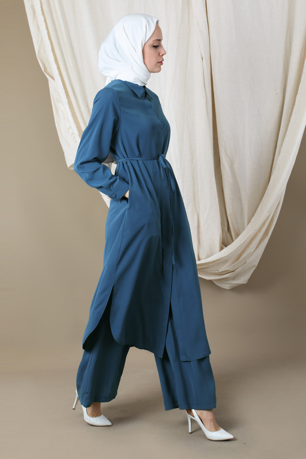 Medine İpeği Tunik Takım Lacivert - 3