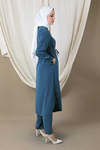 Medine İpeği Tunik Takım Lacivert - 5