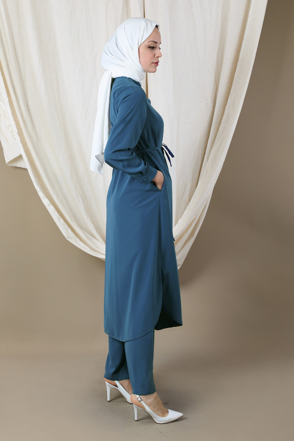 Medine İpeği Tunik Takım Lacivert - 5