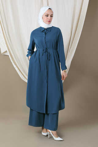 Medine İpeği Tunik Takım Lacivert - 1