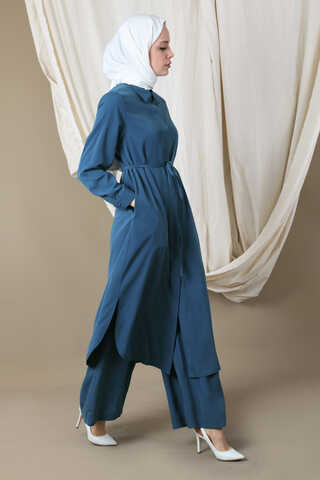 Medine İpeği Tunik Takım Lacivert - 3