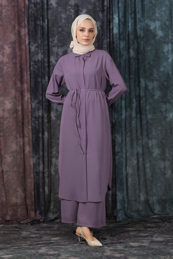 Medine İpeği  Tunik Takım Lila - 1