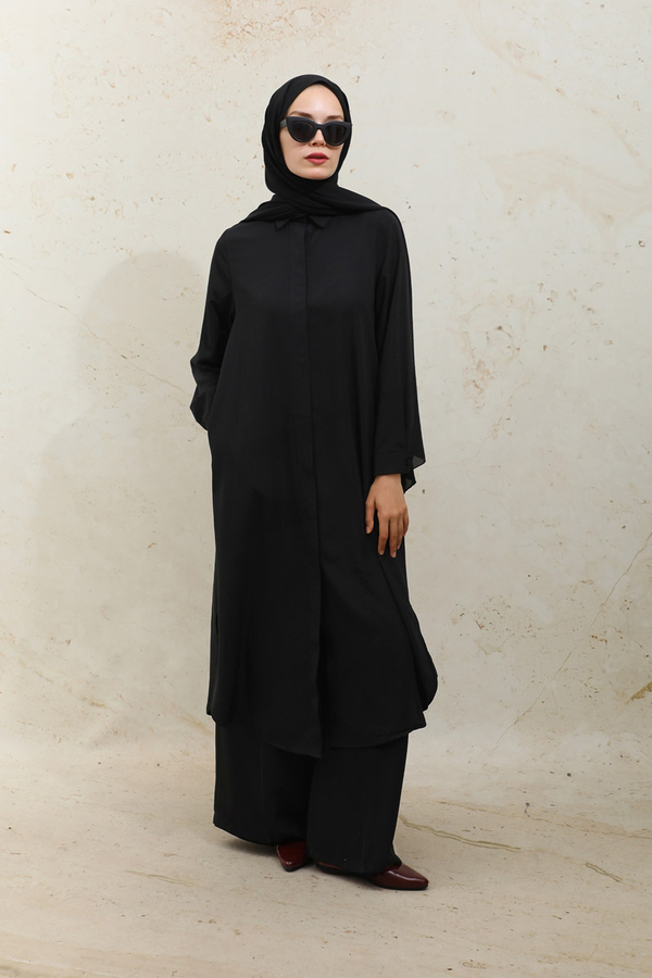 Medine İpeği Tunik Takım Siyah 
