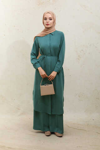 Medine İpeği  Tunik Takım Zümrüt - 1