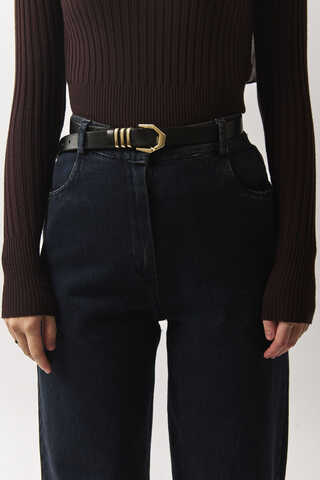 Gold Buckle Belt Black - 2