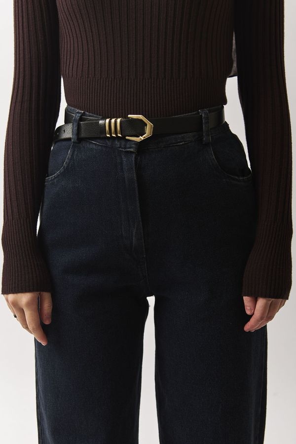 Gold Buckle Belt Black - 2