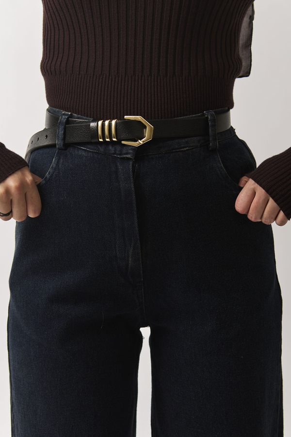 Gold Buckle Belt Black - 6