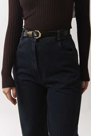 Gold Buckle Belt Black - 3