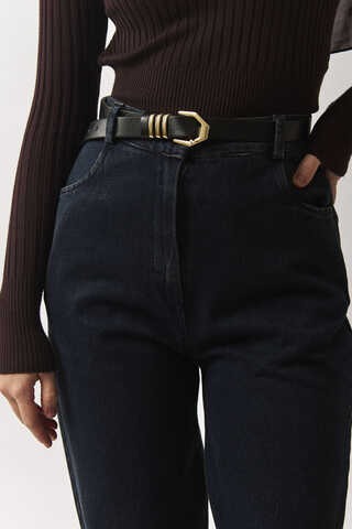 Gold Buckle Belt Black - 4