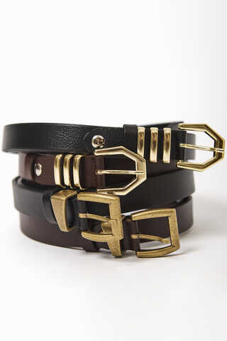 Gold Buckle Belt Brown - 5
