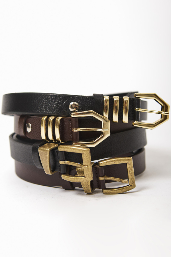 Gold Buckle Belt Brown - 5