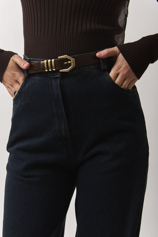 Gold Buckle Belt Brown - 1