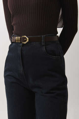 Gold Buckle Belt Brown - 3