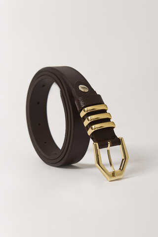 Gold Buckle Belt Brown - 4