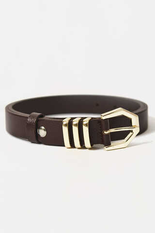 Gold Buckle Belt Brown - 6