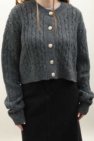 Gold Düğmeli Kısa Hırka Antrasit - 3