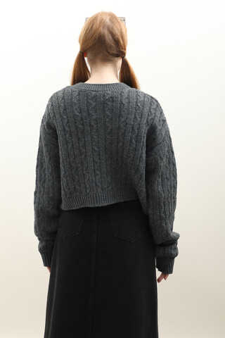 Gold Düğmeli Kısa Hırka Antrasit - 10