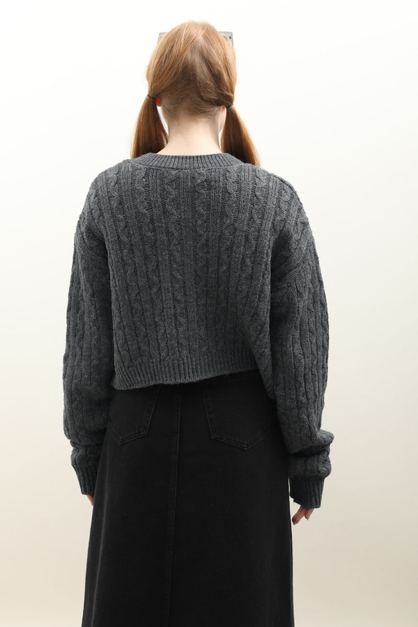 Gold Düğmeli Kısa Hırka Antrasit - 10