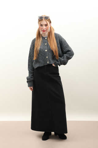 Gold Düğmeli Kısa Hırka Antrasit - 4