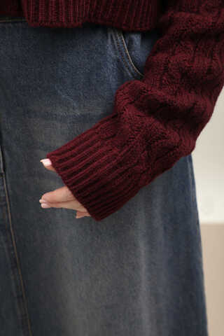 Gold Düğmeli Kısa Hırka Bordo - 3