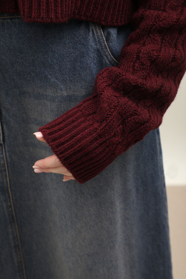 Gold Düğmeli Kısa Hırka Bordo - 3