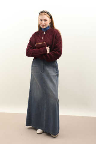 Gold Düğmeli Kısa Hırka Bordo - 5