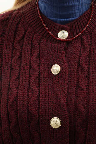 Gold Düğmeli Kısa Hırka Bordo - 6