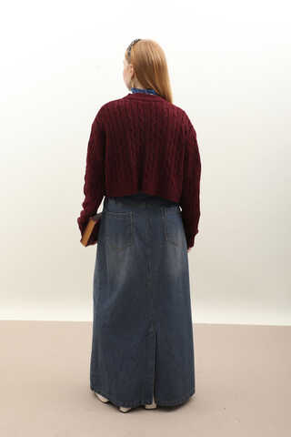 Gold Düğmeli Kısa Hırka Bordo - 8