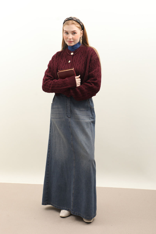 Gold Düğmeli Kısa Hırka Bordo - 5