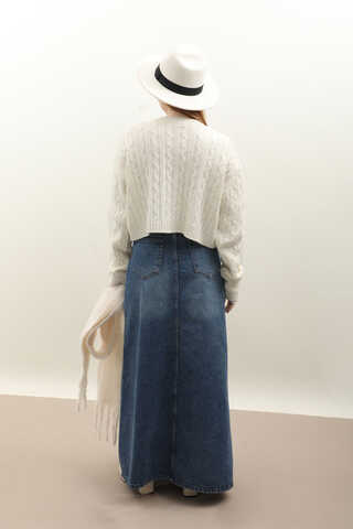 Gold Düğmeli Kısa Hırka Ekru - 7