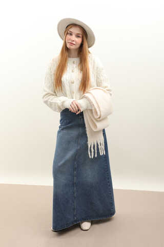 Gold Düğmeli Kısa Hırka Ekru - 2