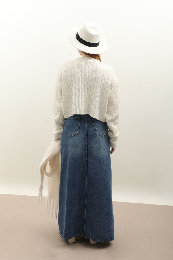 Gold Düğmeli Kısa Hırka Ekru - 7