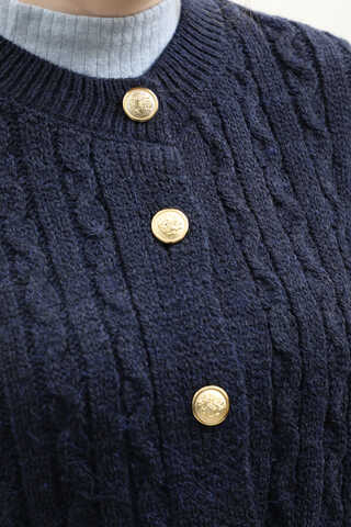 Gold Düğmeli Kısa Hırka Lacivert - 6