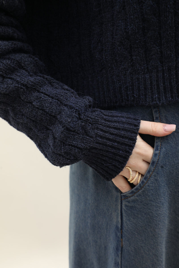 Gold Düğmeli Kısa Hırka Lacivert - 7