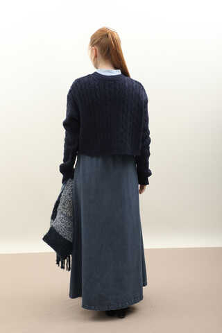 Gold Düğmeli Kısa Hırka Lacivert - 9