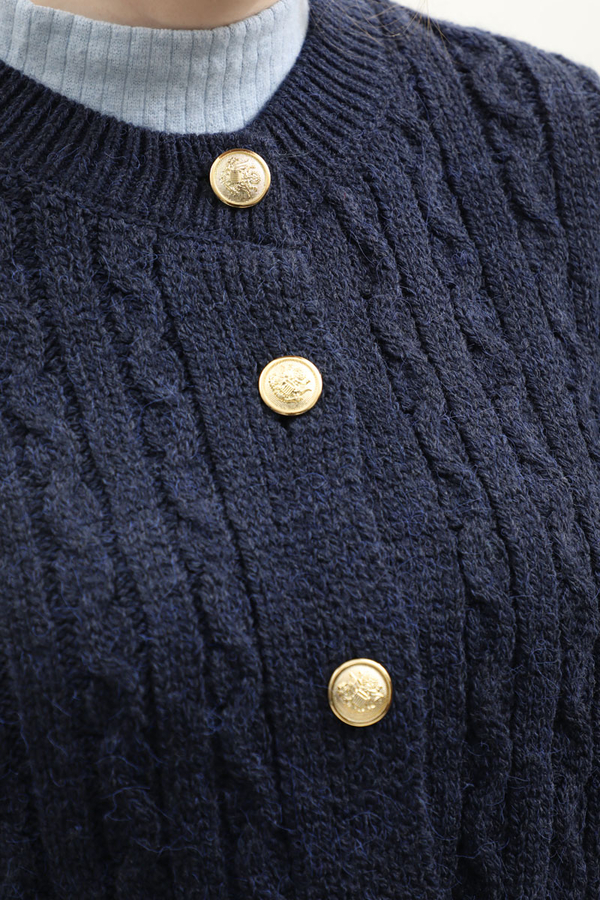 Gold Düğmeli Kısa Hırka Lacivert - 6