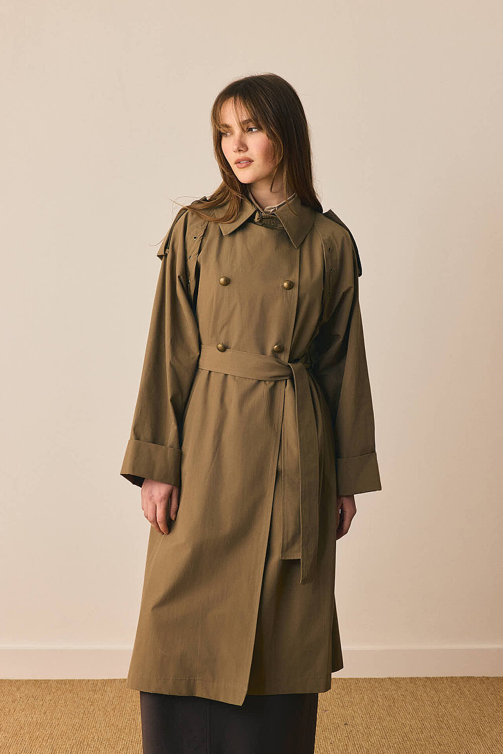 Gold Düğmeli Trençkot Haki 