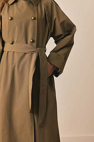 Gold Düğmeli Trençkot Haki - 2