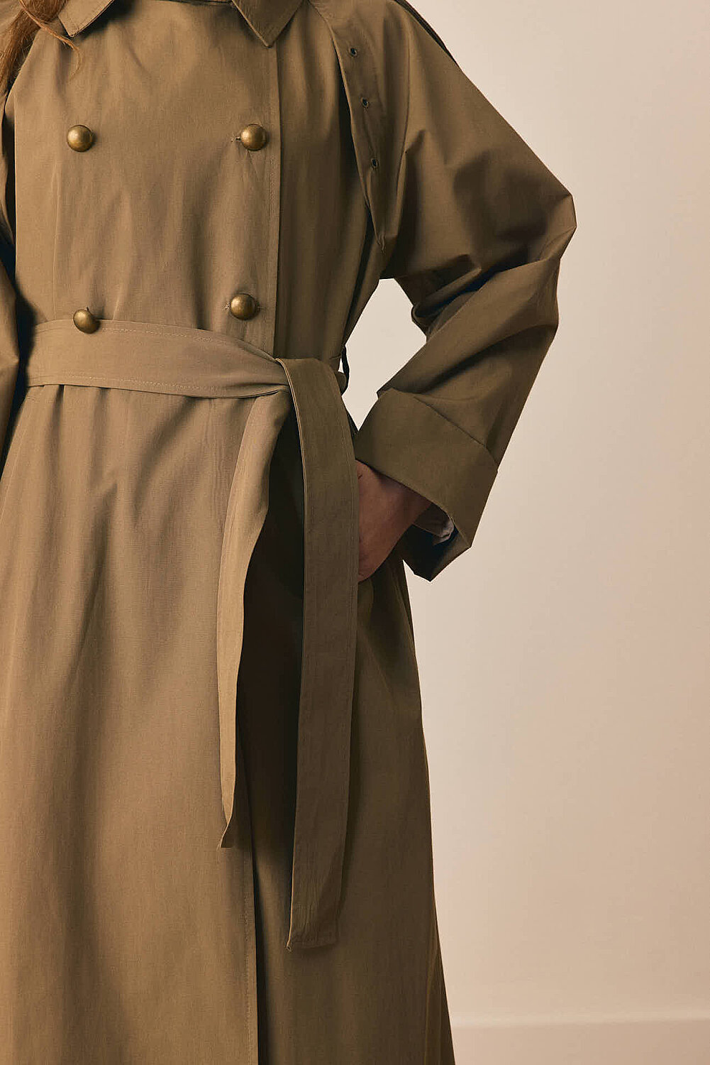 Gold Düğmeli Trençkot Haki - 2