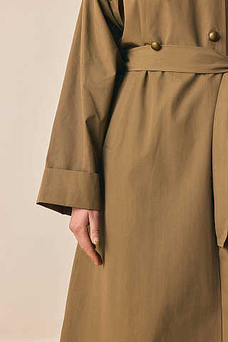 Gold Düğmeli Trençkot Haki - 3