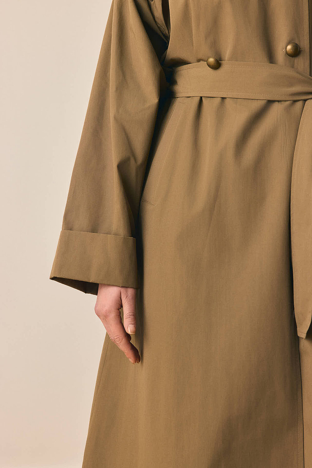 Gold Düğmeli Trençkot Haki - 3