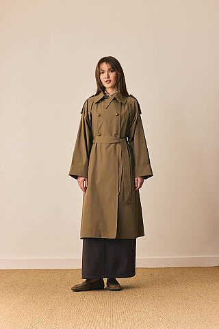 Gold Düğmeli Trençkot Haki - 4