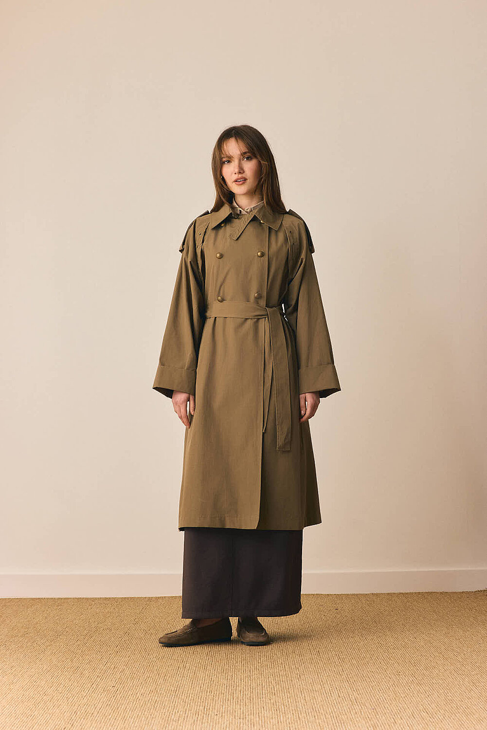 Gold Düğmeli Trençkot Haki - 4