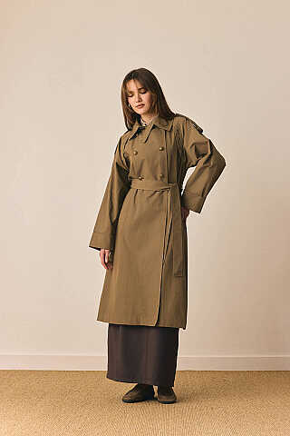 Gold Düğmeli Trençkot Haki - 5