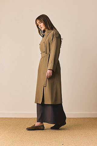 Gold Düğmeli Trençkot Haki - 7