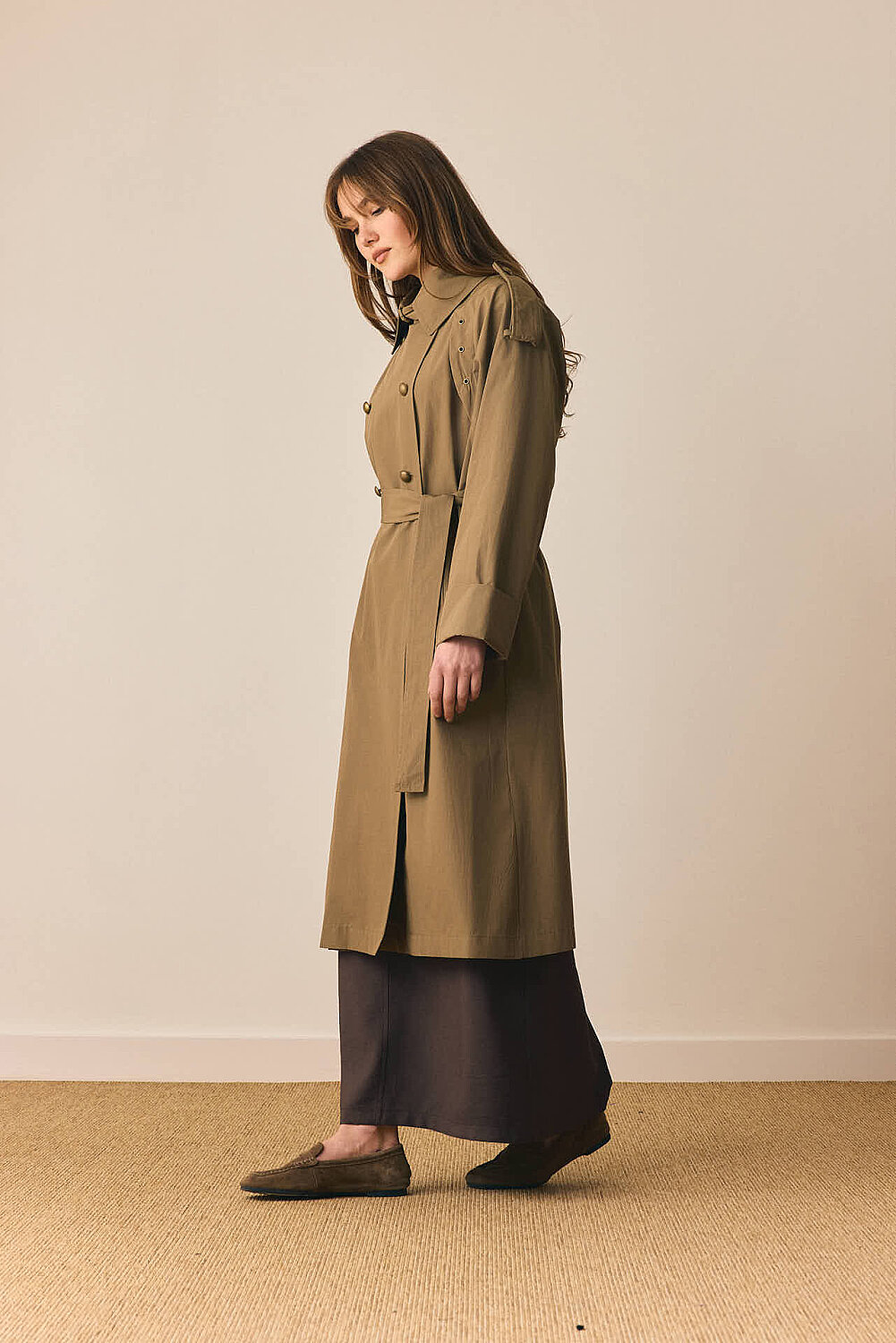 Gold Düğmeli Trençkot Haki - 7