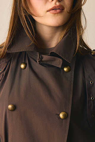 Gold Düğmeli Trençkot Kahverengi - 5