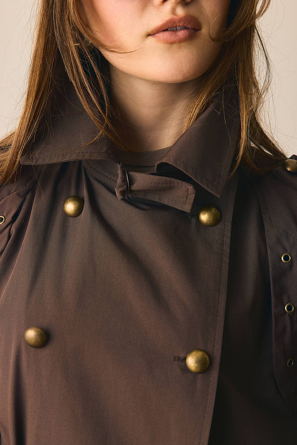 Gold Düğmeli Trençkot Kahverengi - 5