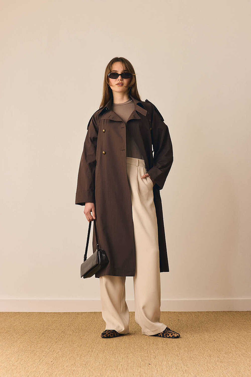 Gold Düğmeli Trençkot Kahverengi - 4